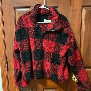 Thread & Supply Red and Black Checkered Fleece Sweater